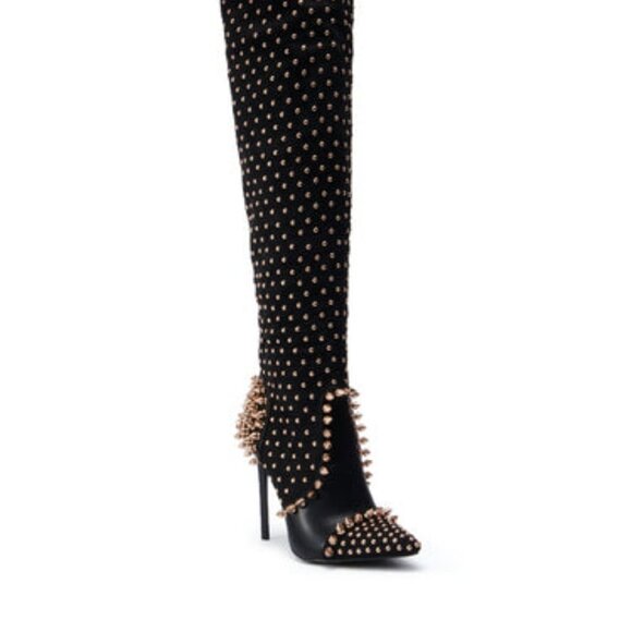 AZALEA WANG " SPITEFUL SPIKES " THIGH HIGH BOOT( BRAND NEW !!!!!!!!!!!!!!!!! - Picture 1 of 7